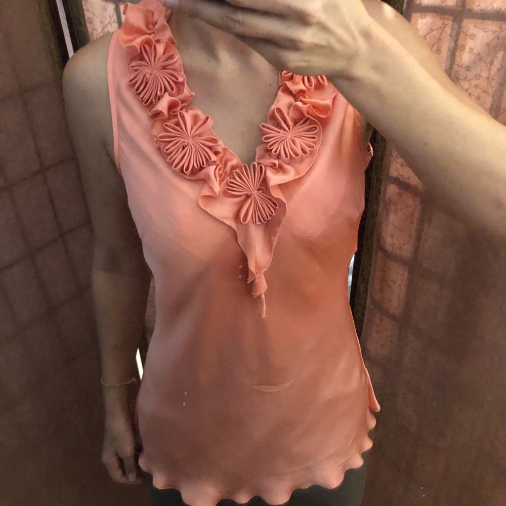 Coral blouse ruffle top